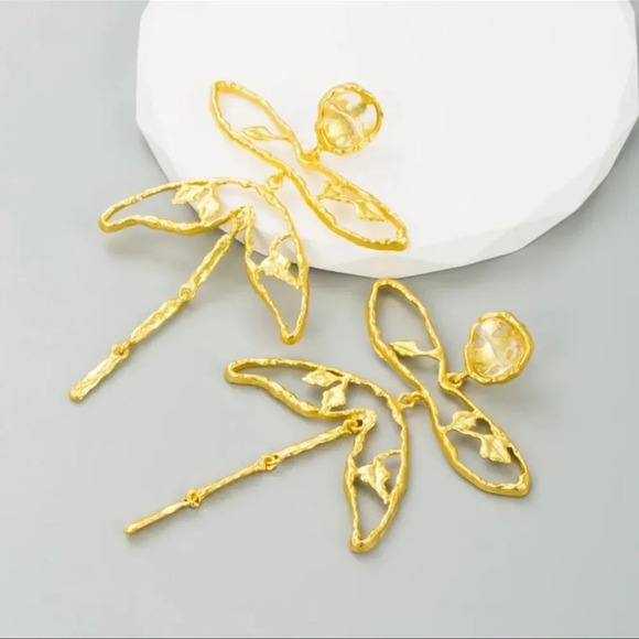 ZARA DRAGONFLY GOLD DROP EARRINGS - Picture 5 of 9